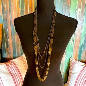 Long three layer necklace with coins-costume jewelry